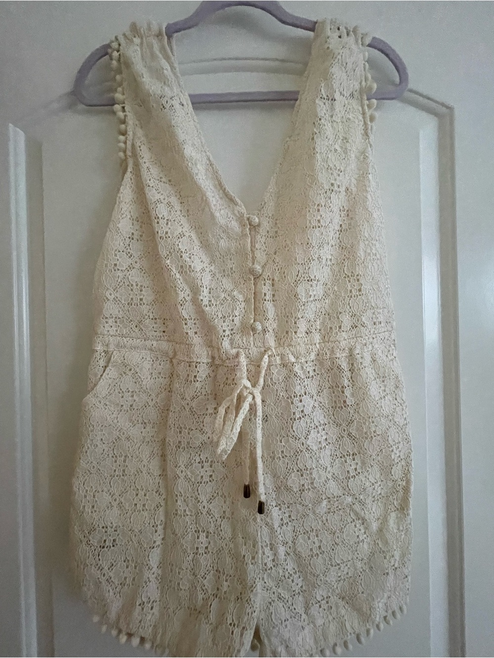 Women’s Cream Lace Romper with Drawstring Waist